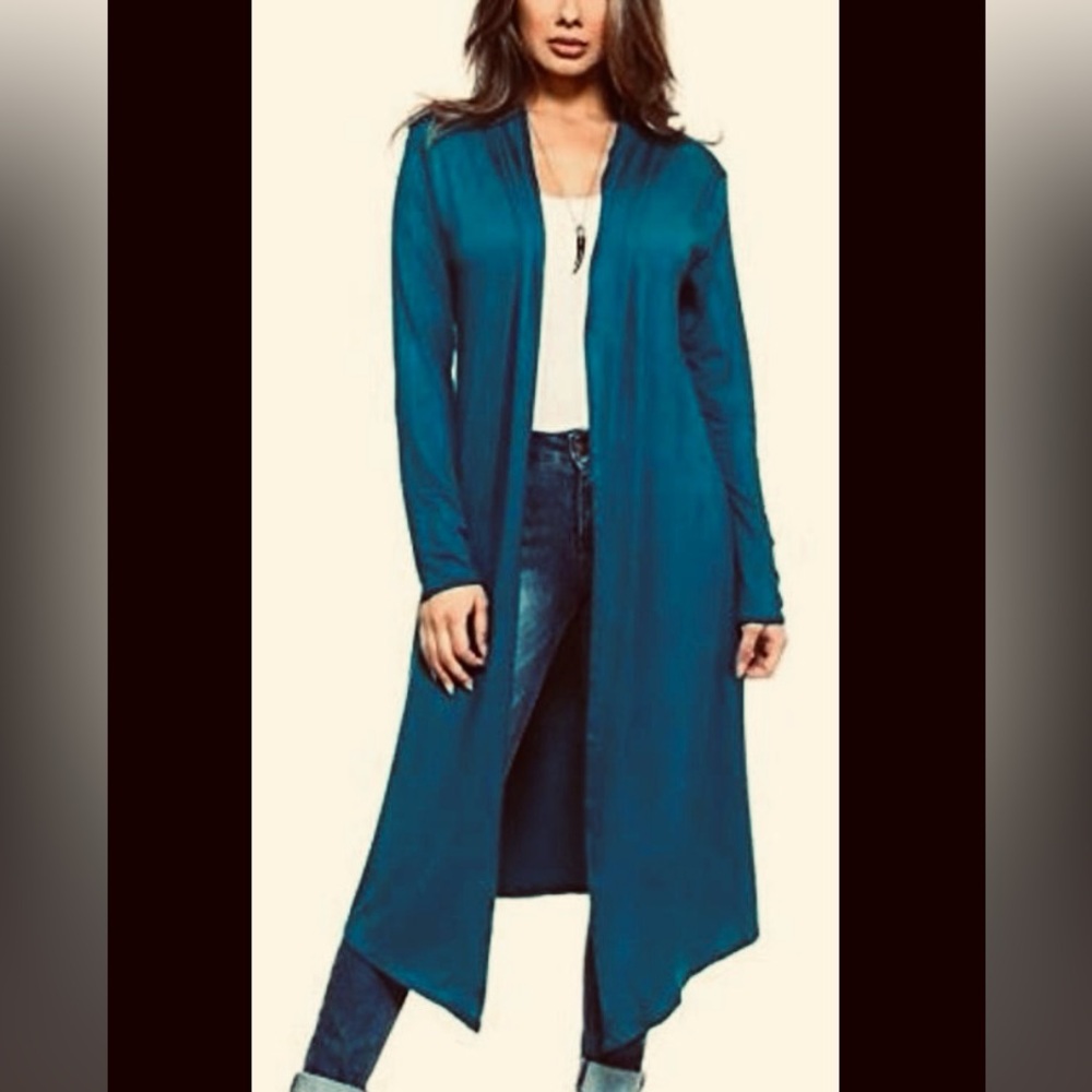 NIP🆕ISSAC LIEV: Teal Long sleeve Lightweight Cardigan Duster: Size M
